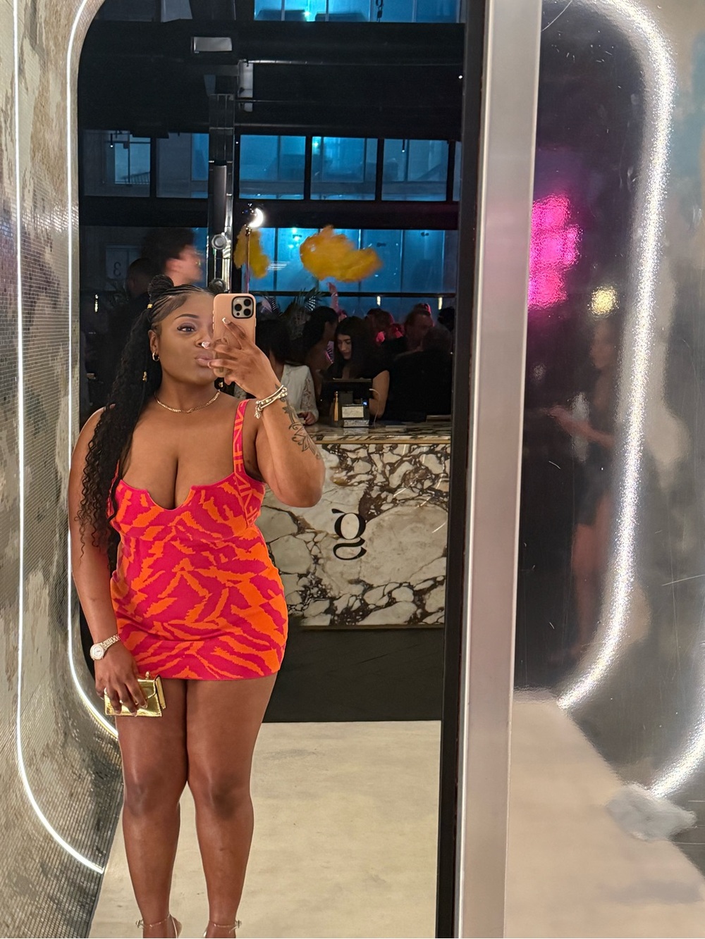 Fashion Nova Pink and Orange Abstract Print Mini Dress